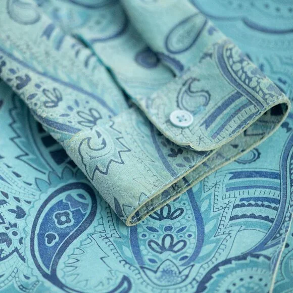 Revue Blue Suede Leather Paisley Blazer Shirt Jacket M Boho Western Y2K - Picture 5 of 10